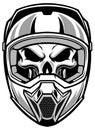 Skull wearing motocross helmet