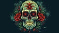 skull with wings and flowers day of the dead dia de los Muertos cultural festive, AI generated