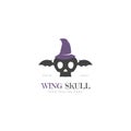 Skull with wizard hat logo design icon illustration