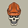 Skull in worker hard hat vector illustration in colorful cartoon style isolated on light background