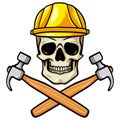 Skull Worker Helmet Crossed Hammer Vector Illustration Logo