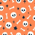 Orange and White Skulls, bones, Halloween pattern