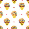 Skulls catrina seamless pattern. Calavera Halloween design. Day of the Dead mexican background. Dia de los Muertos card Royalty Free Stock Photo