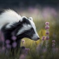 Skunk Foraging in a Meadow - Close-up Wildlife Portrait