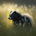 Skunk Foraging in a Meadow - Close-up Wildlife Portrait