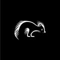 Skunk head and tail icon, wild animal logo template. Hand drawing emblem on black background for body art and tattoo