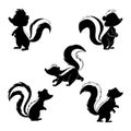 Skunk silhouette set vector illustrations