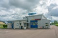 Skurup, Sweden - June 2, 2022: View of building on na cloudy day