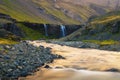 Skutafoss waterfalls near Hofn in Iceland photographed at sunset