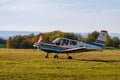 Skutec, Czech Republic, 20 October 2019: Small, 4-seater airplane before takeoff on the field