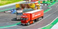 Skutech, Czech Republic, 27 June 2020: Drivers help children. Trucks festival in the Czech Republic. Toy trucks