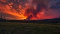 The sky above blazes with the fierce glow of a forest fire as it races across the horizon