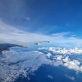 Sky airplane window middle seat georgous blue colour and white cloud Royalty Free Stock Photo