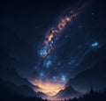 sky atmosphere concept stars and mountains Beautiful night forest. Generative AI