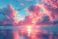 sky background with clouds and sunset, in the style of dark aquamarine and pink, lively coastal landscapes, photo Royalty Free Stock Photo