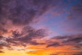 Sky background. Colorful cloudy sky with purle, blue and orange colors. Dramatic sunset. Bali, Indonesia Royalty Free Stock Photo