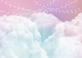 Sky background with sugar cotton candy clouds and stars Royalty Free Stock Photo