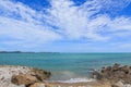 Sky with beautiful beach with rocks and tropical sea Royalty Free Stock Photo