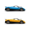 Sky blue and cadmium yellow sport super cars - side view