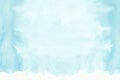 Sky blue horizontal watercolor gradient hand drawn background. Middle part is lighter than other sides of image