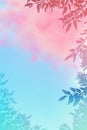 Sky Blue Pink Light Pink Background Silhouettes Leafy Branches Vertical Mobile Postcard. Generative AI Royalty Free Stock Photo