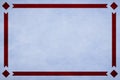 Sky blue textured parchment paper background. Red ribbon border trim. Diamonds in corners. Royalty Free Stock Photo