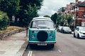 Sky blue Volkswagen Type 2 on a street in London