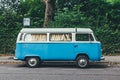 Sky blue Volkswagen Type 2, (Transporter) on a street in London