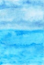 Sky blue watercolor abstract background. Gradient fill. Hand drawn texture. Piece of heaven