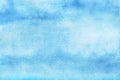 Sky blue watercolor abstract background. Gradient fill. Hand drawn texture. Piece of heaven