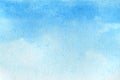 Sky blue watercolor abstract background. Gradient fill. Hand drawn texture. Piece of heaven