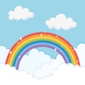 Sky bright rainbow cloudscape blue background cartoon