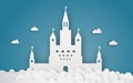 Sky castle on cloud papercraft. Abstract and fantasy theme background. Digital craft and origami concept