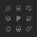 Sky clarity and precipitation chalk white icons set on black background Royalty Free Stock Photo