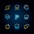 Sky clarity and precipitation neon light icons set