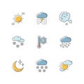 Sky clarity and precipitation RGB color icons set