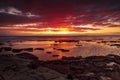 The sky clears after a rain storm just long enough to show the deep red and purple clouds over the South Dorset jurassic coastline Royalty Free Stock Photo