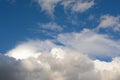 Sky clouds background. Large, big fluffy cumulus cloud. Soft focus, copy space