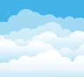 Sky and clouds. Cartoon cloudy background. Heaven scene with blue sky and white cloud. Vector illustration