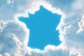 In the sky, clouds have dispersed in the form of a map of France. Concept of Divine Omen, Prophecy, Hope, Heavenly Sign Royalty Free Stock Photo