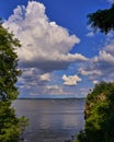 Sky and clouds with lake between the trees , the river background Royalty Free Stock Photo