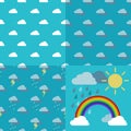 Sky with clouds, rain, sun and a rainbow arc Vector