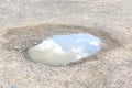 Sky with clouds reflection in water puddle Royalty Free Stock Photo