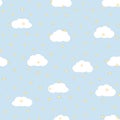 Sky with clouds and stars. Cute seamless pattern for children.