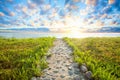 Sky clouds, sunlight and path, beauty nature background Royalty Free Stock Photo
