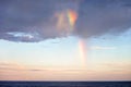 Sky clouds texture with rainbow, background. Dramatic sky cloud