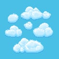 Sky with clouds vector pixel art. Cloudscape background for retro game Royalty Free Stock Photo