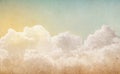 Sky with clouds vintage background. Overlay effect on old paper texture. Old, ancient background for design. Retro style Royalty Free Stock Photo