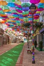 The sky of colorful umbrellas. Street with umbrellas,Portugal.