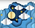 Sky paper cut art with clouds and moon. vector Royalty Free Stock Photo
